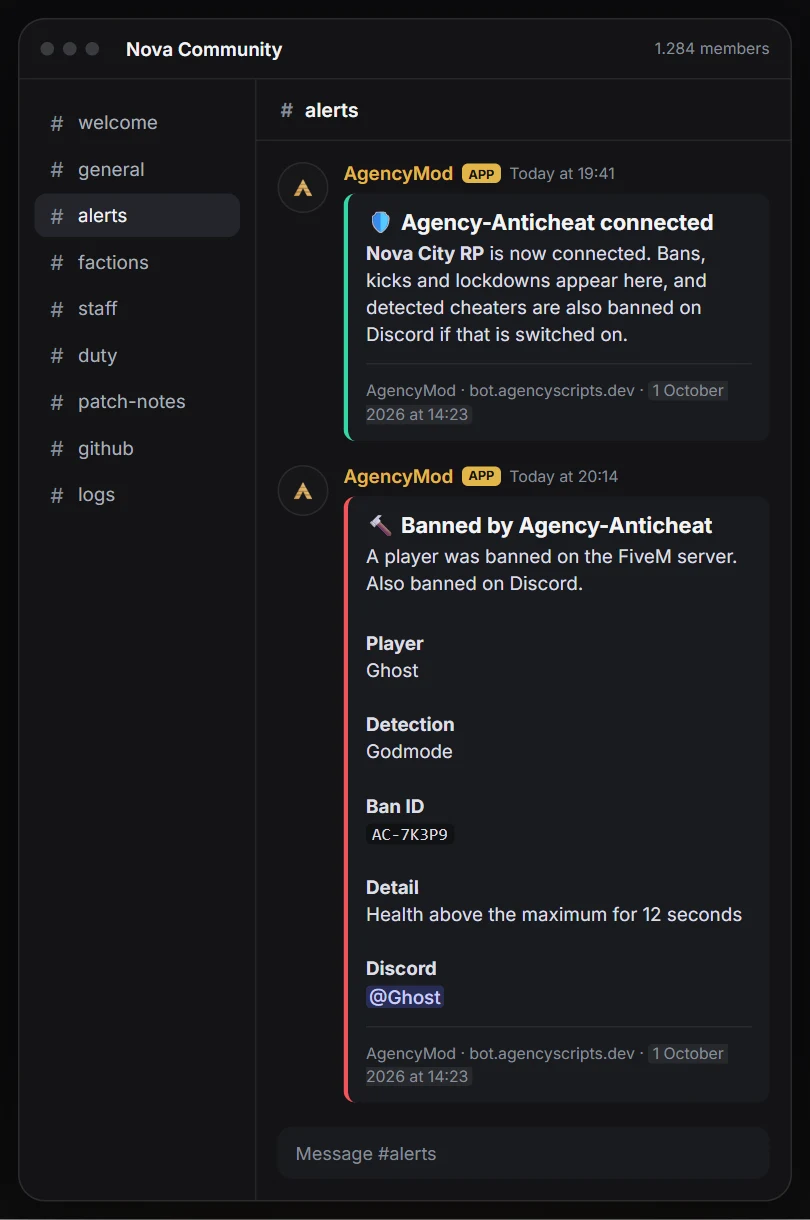Agency-Anticheat: Voici à quoi ça ressemble dans Discord