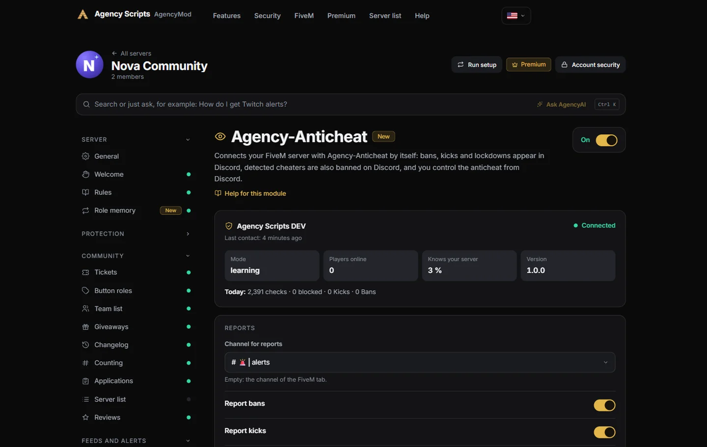Agency-Anticheat: Voici à quoi ça ressemble dans le tableau de bord