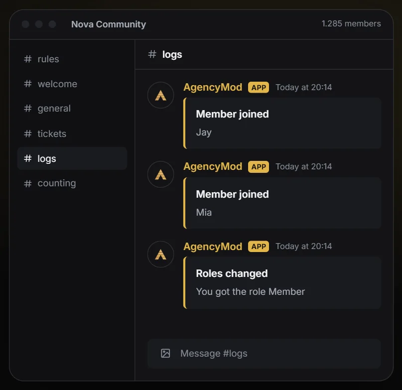 Logs: This is how it looks in Discord