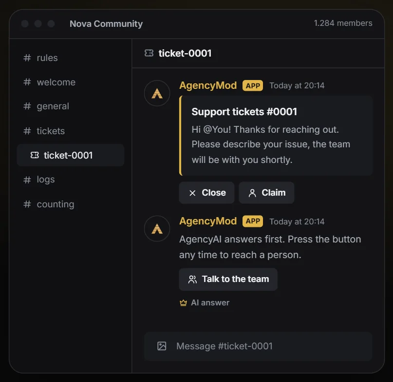 Tickets: This is how it looks in Discord